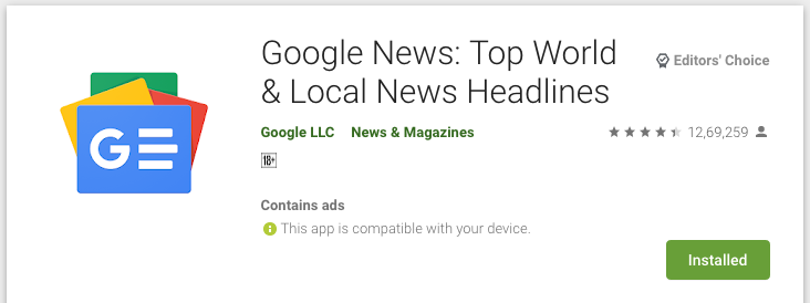 Google news app on playstore